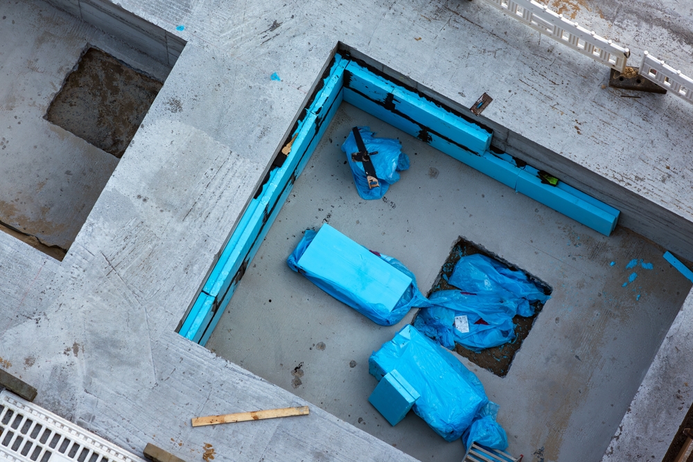 Trough,In,The,Foundation,Clad,With,Blue,Insulating,Panels